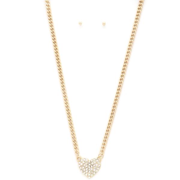 HEART RHINESTONE METAL NECKLACE