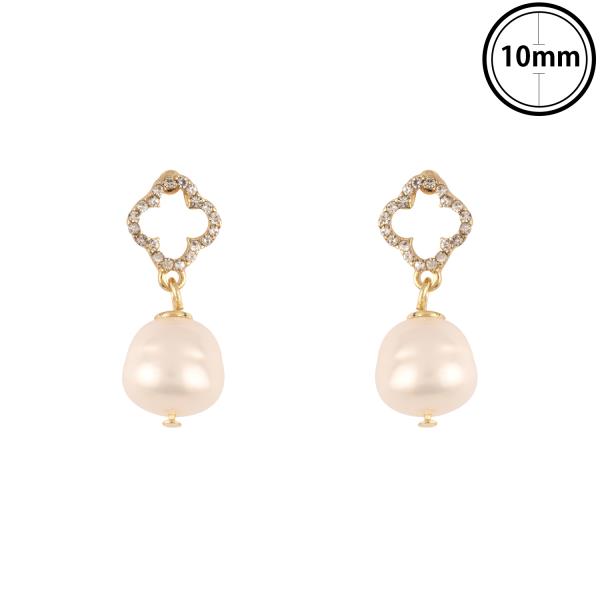 RHINESTONE POST FLOWER PEARL DANGLE EARRING