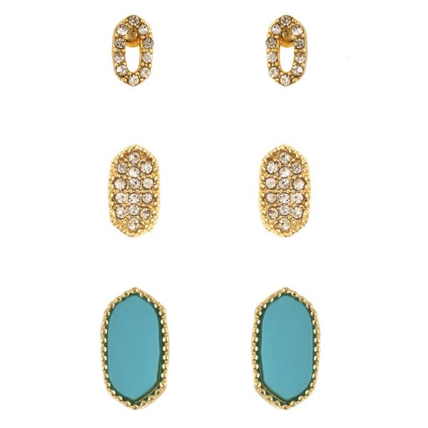 SHELL RHINESTONE 3PAIR SHELL RHINESTONE 3 PAIR POST EARRING