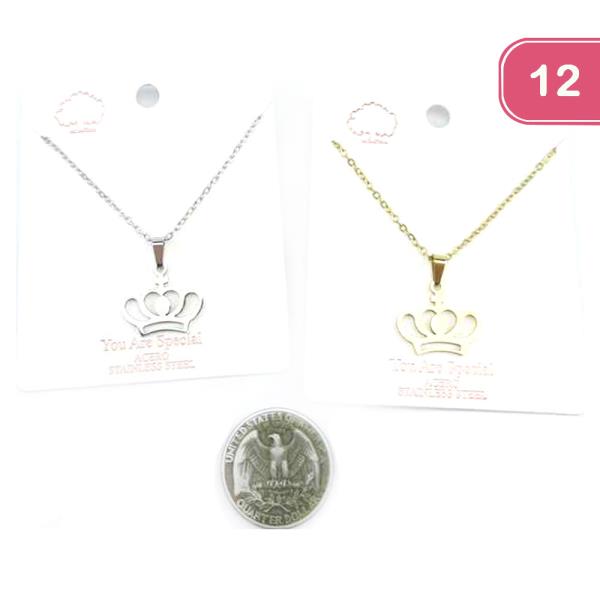 FASHION CROWN PENDANT NECKLACE (12UNITS)