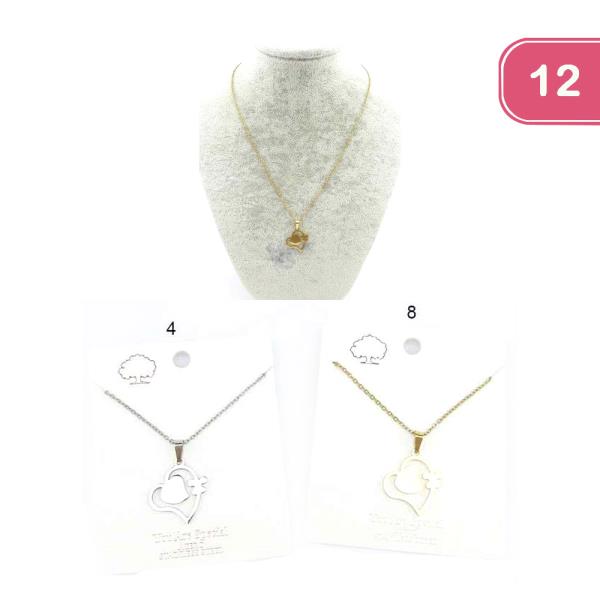 FASHION HEART STAINLESS STEEL NECKLACE (12 UNITS)