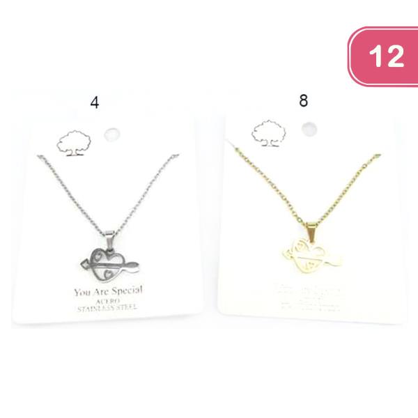 FASHION HEART STAINLESS STEEL NECKLACE (12 UNITS)
