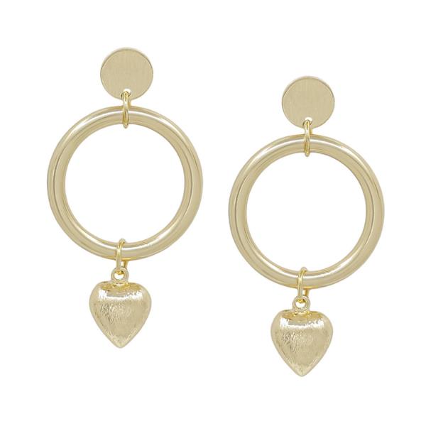 SATIN HEART DROP ROUND CASTING POST EARRING