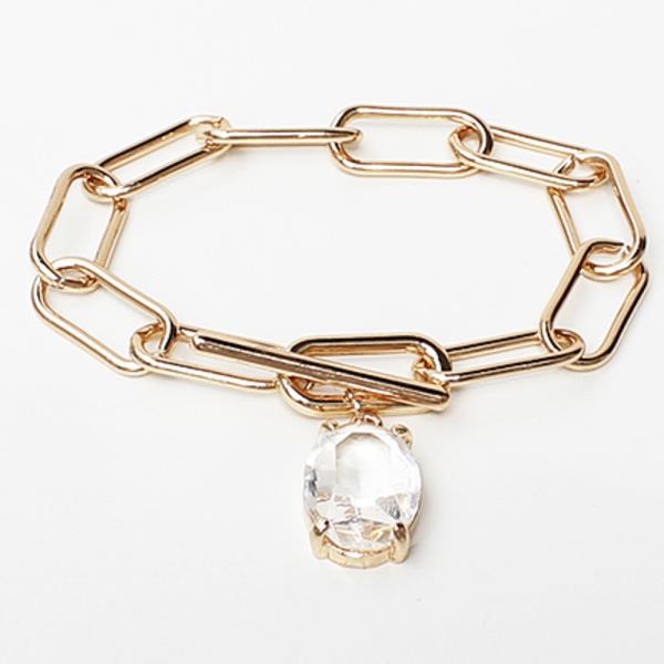 STONE CHARM METAL CHAIN BRACELET