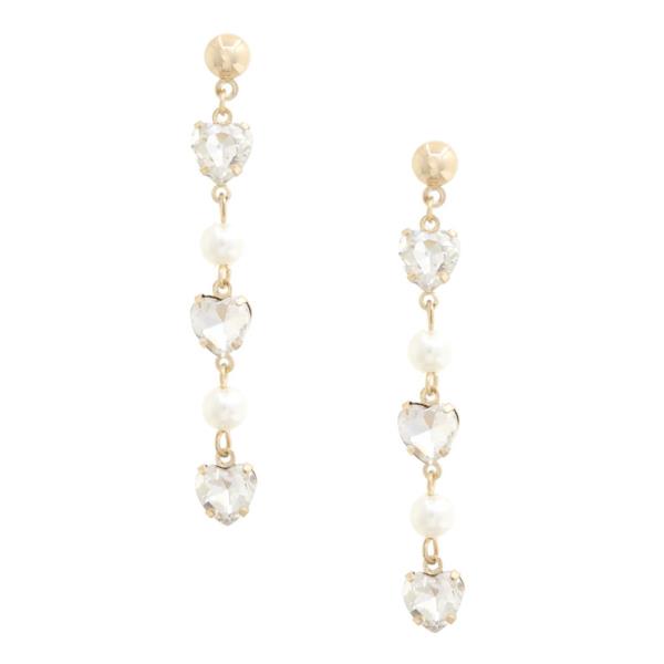 TRIPLE HEART PEARL BEAD EARRING