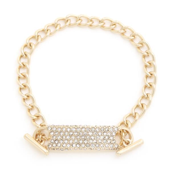 LONG RHINESTONE BAR METAL BRACELET
