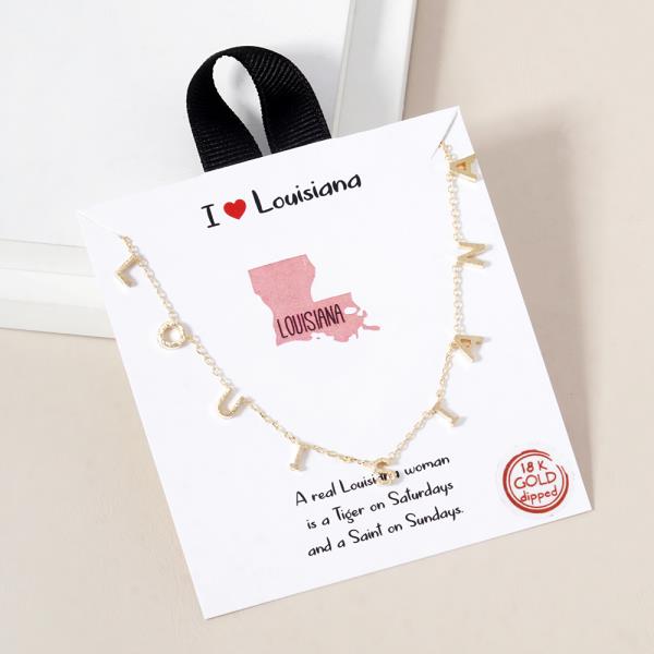 18K GOLD RHODIUM DIPPED I LOVE LOUISIANA NECKLACE