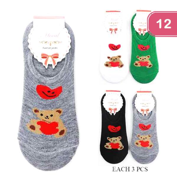 FASHION BEAR HEART SOCKS (12 UNITS)