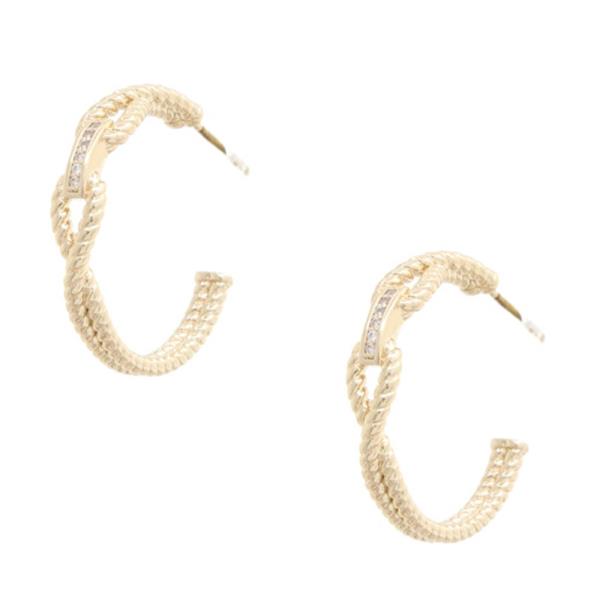 TEXTURED CRYSTAL BAR OPEN CIRCLE EARRING
