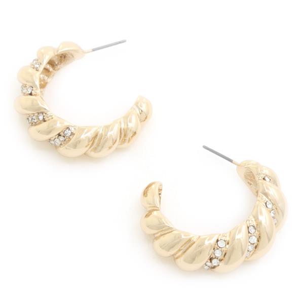 CROISSANT RHINESTONE OPEN CIRCLE EARRING