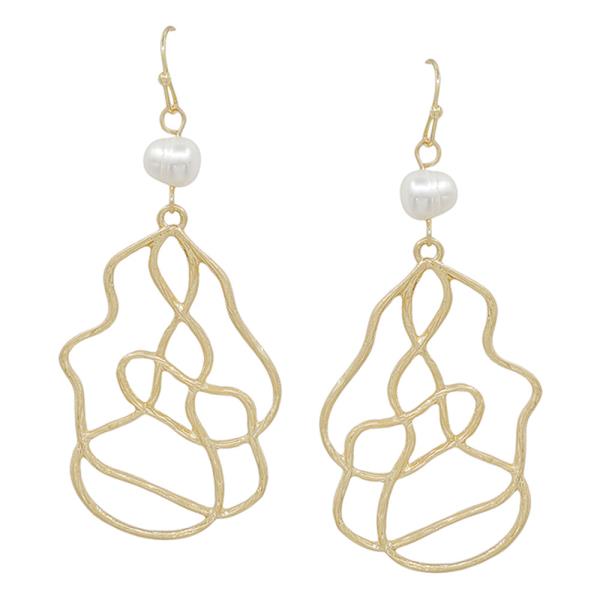 ORGANIC SAHPE PEARL ACCENT METAL DROP EARRING
