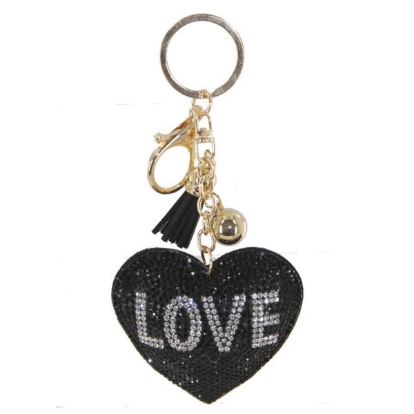 RHINESTONE HEART LOVE KEYCHAIN WITH TASSEL