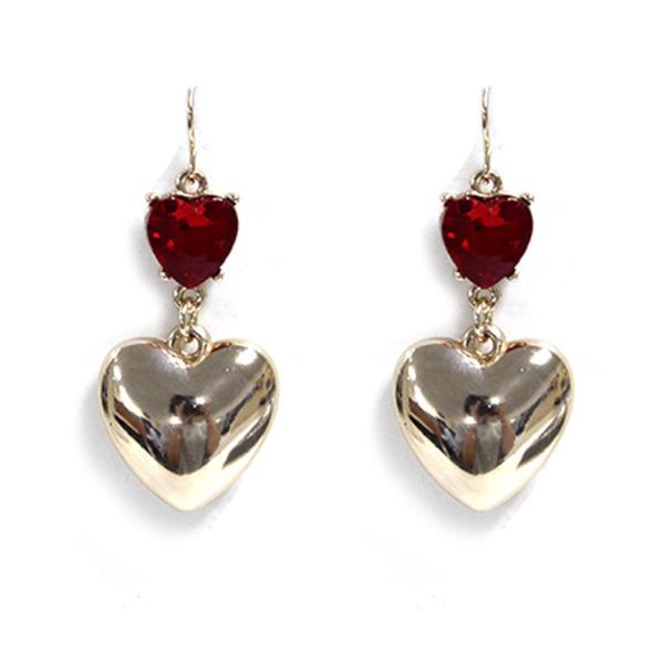 HEART STONE METAL DANGLE EARRING