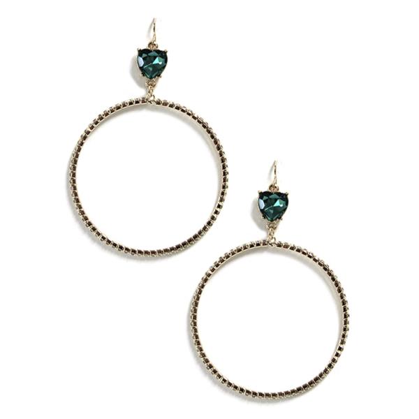 HEART STONE METAL ROUND DANGLE EARRING
