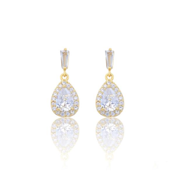 CZ BAR POST TEARDROP DANGLE CZ EARRING