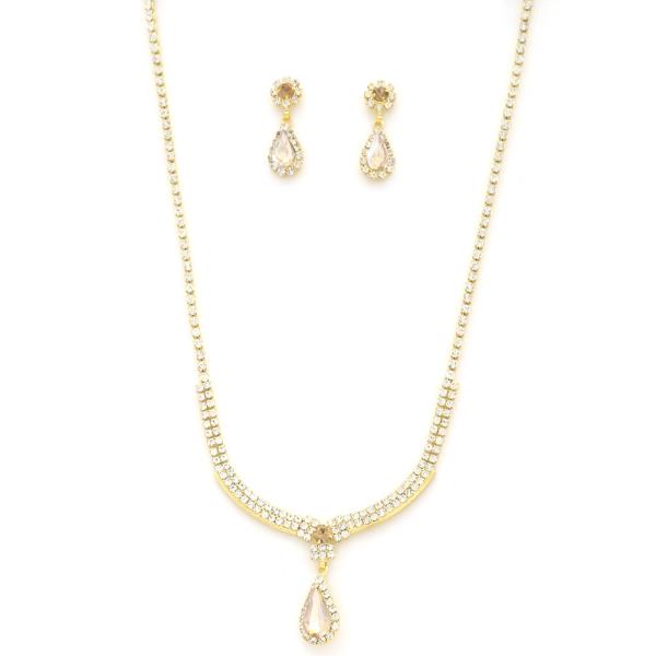 TEARDROP CURVE BAR RHINESTONE NECKLACE