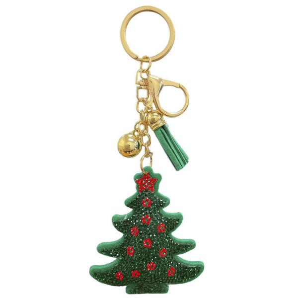 RHINESTONE CHRISTMAS TREE KEYCHAIN WITH TASSEL