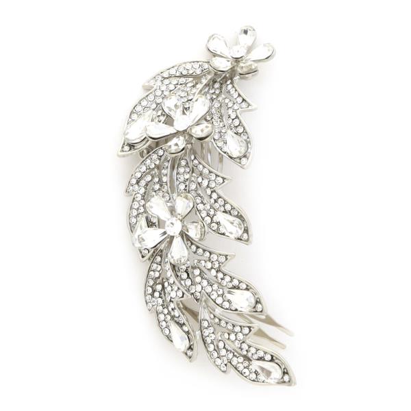 FLOWER LEAF RHINESTONE HAIR COMB