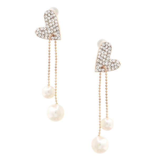 STONE HEART PEARL BEAD DROP EARRING
