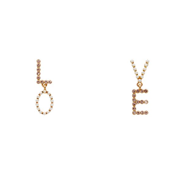 RHINESTONE PEARL LOVE EARRING