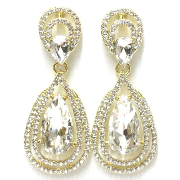 TEARDROP GEMSTONE & RHINESTONE PARTY BRIDAL EARRING