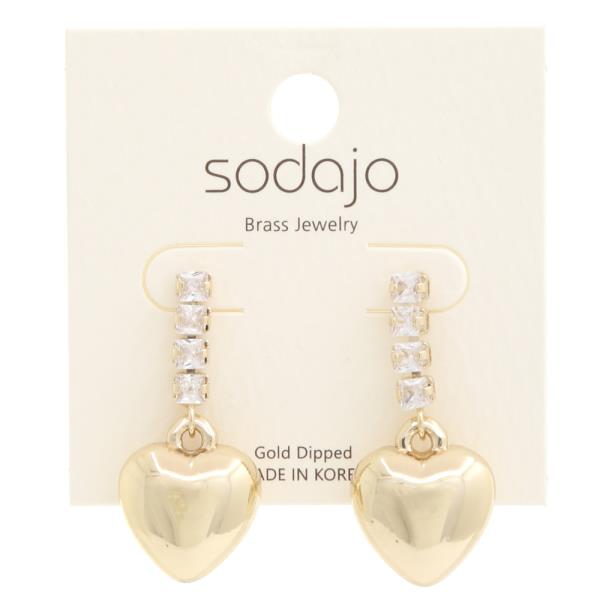 SODAJO PUFFY HEART CRYSTAL DANGLE EARRING