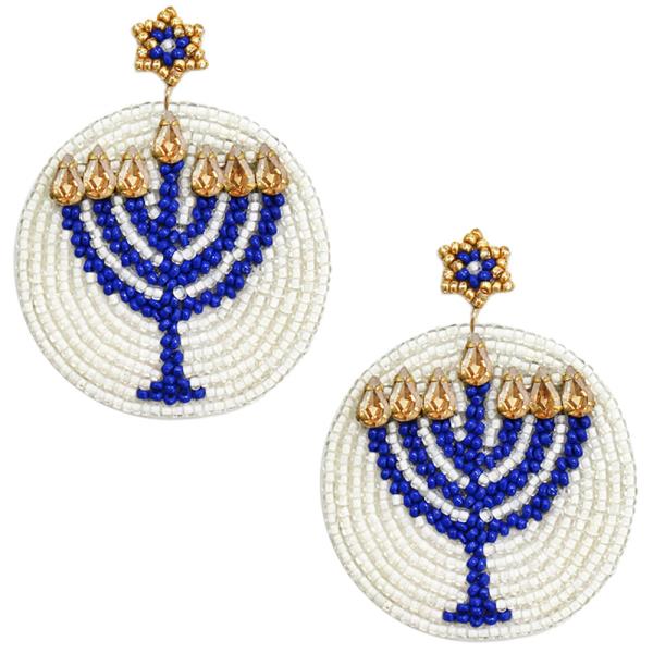 HANUKKAH SEED BEAD DANGLE EARRING