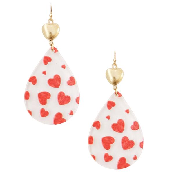VALENTINE HEART PRINT TEARDROP EARRING