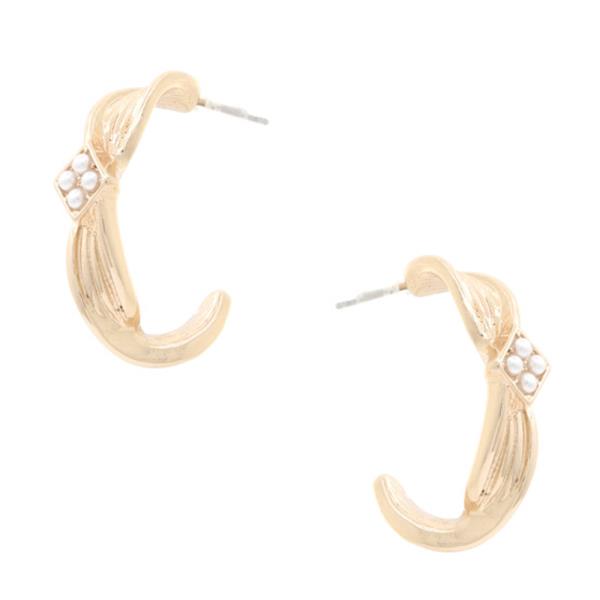 PEARL BEAD METAL OPEN CIRCLE EARRING