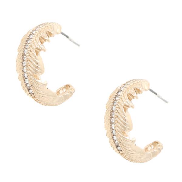 RHINESTONE LEAF OPEN CIRCLE EARRING
