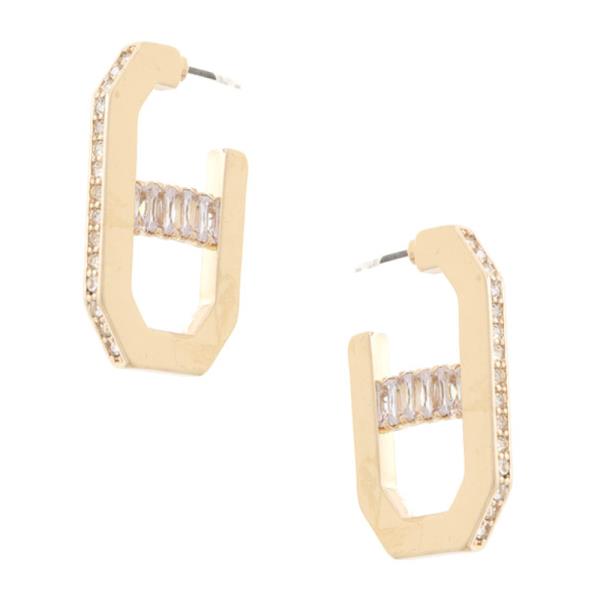 HEXAGON RHINESTONE METAL EARRING