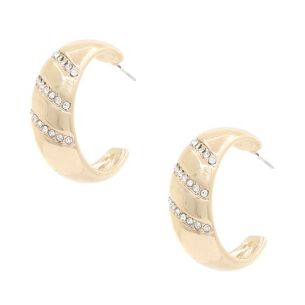 LINED RHINESTONE OPEN CIRCLE EARRING