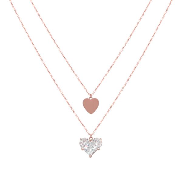2 ROW HEART PENDANT NECKLACE