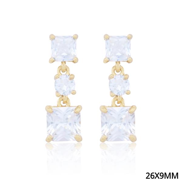 DOUBLE  SQUARE CZ DANGLE EARRING