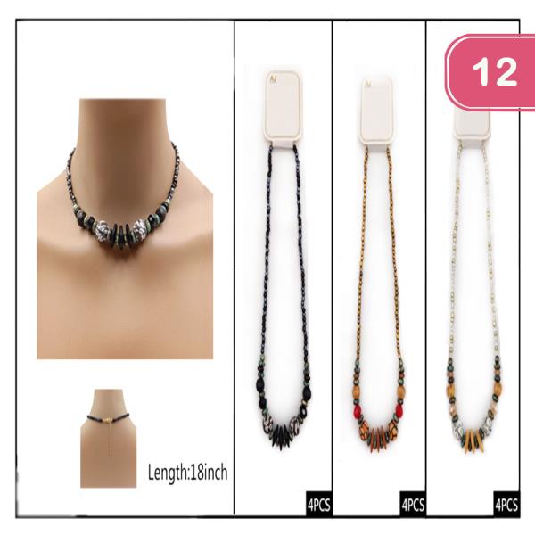 FASHION WOODEN BEAD NECKLACE (12 UNITS)