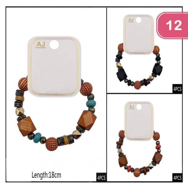 FASHION WOOD BEADED BRACELET (12 UNITS)