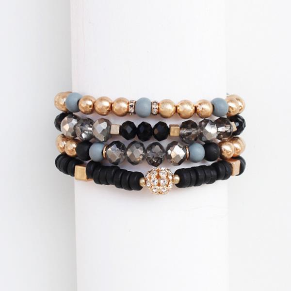 RHINESTONE BALL BEAD BRACELET SET