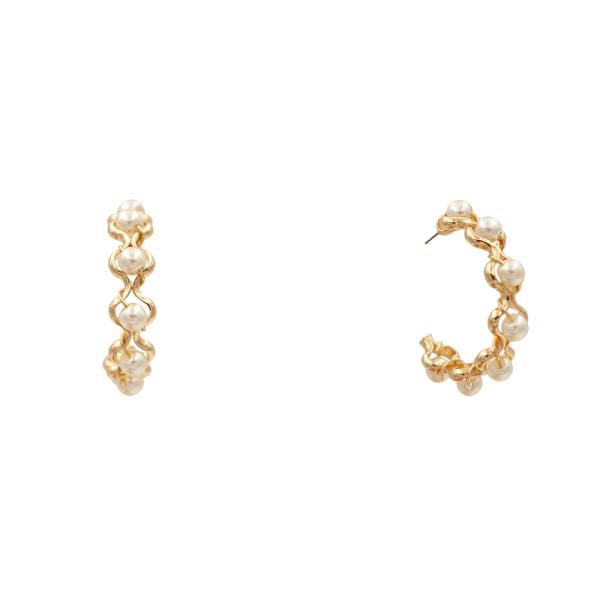 PEARL BEAD METAL OPEN HOOP EARRING