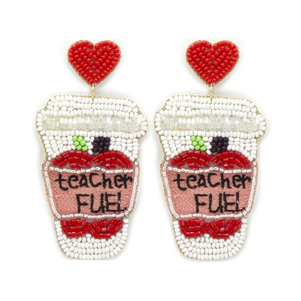 SEED BEAD TEACHER FUEL DANGLE EARRING
