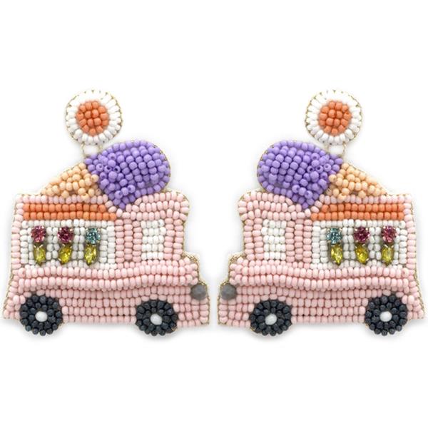 SEED BEAD HEART DROP EARRING