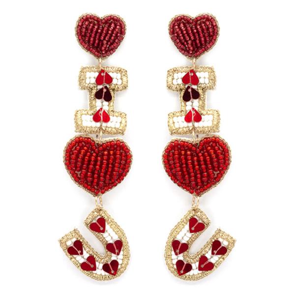 SEED BEAD I LOVE YOU DANGLE EARRING