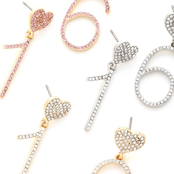 RHINESTONE HEART 1 6 DANGLE EARRING