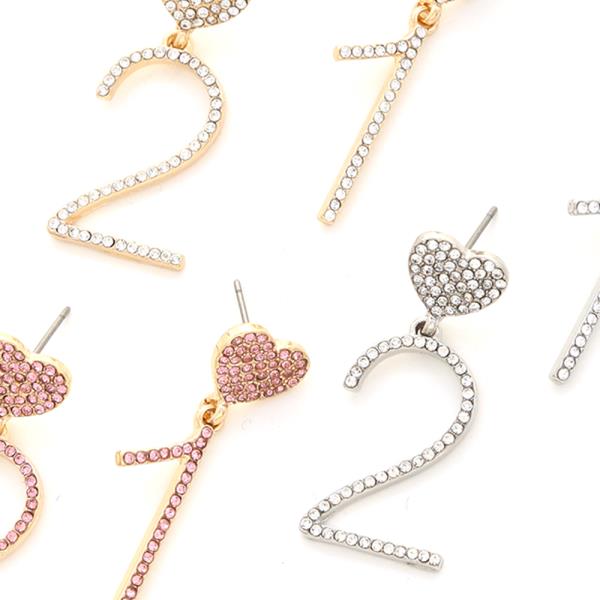 RHINESTONE HEART 2 1 DANGLE EARRING