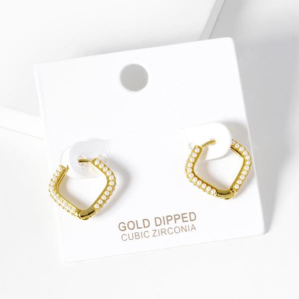 GEOMETRIC SHAPE PEARL BEAD CZ GOLD DIPPED EARRING