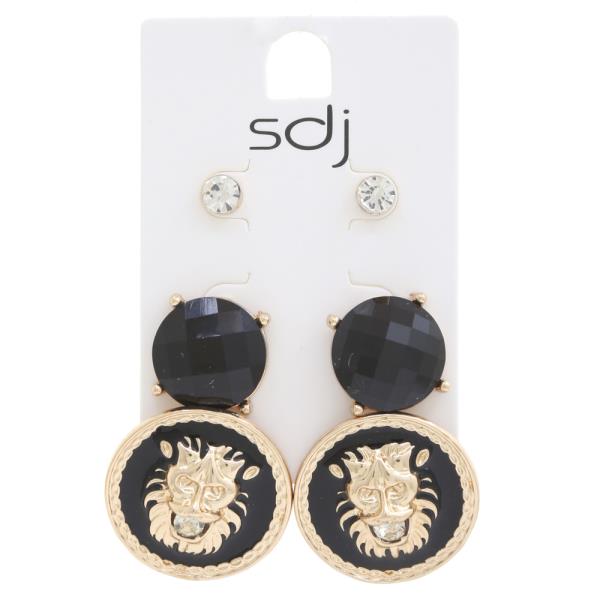 SODAJO  ROUND LION HEAD EARRING SET