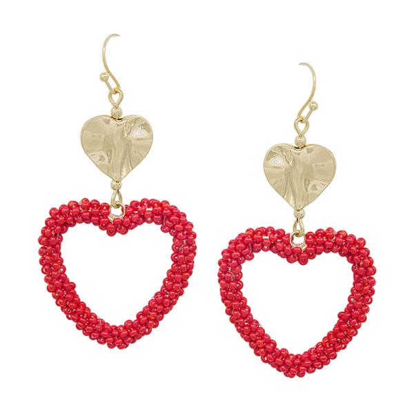 DOUBLE HEART & METAL SEED BEAD EARRING