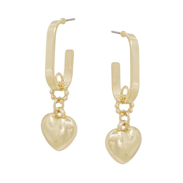 1.1" OVAL SHAPE HOOP WITH HEART CHARM EARRING