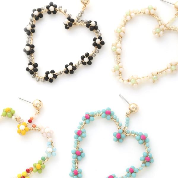 FLOWER SEED BEAD HEART SHAPE EARRING