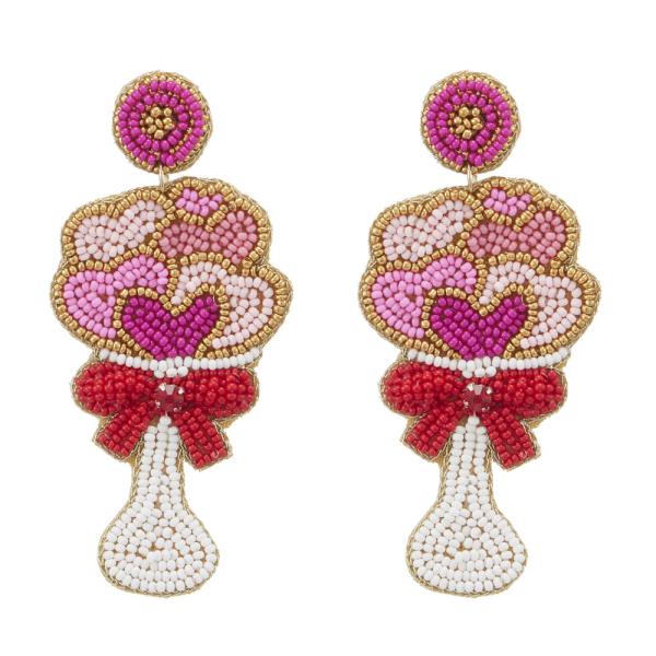 SEED BEAD HEART DANGLE EARRING