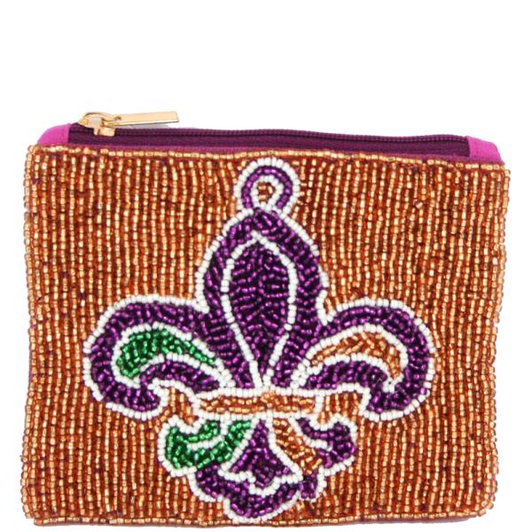 MARDIGRAS FLEUR DI LIS THEME FULL SEED BEAD ZIPPER BAG